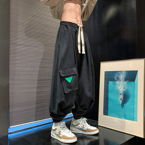 美式高街A复古工装大口袋麂皮绒磨毛阔腿束脚冲锋裤K101-P68控88,有腿毛怎样搭配衣服图片