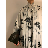 新中式D风树叶冰丝复古珍珠扣立领小众中袖衬衫男CS67-P70控98，男装衬衫，电商A005-1