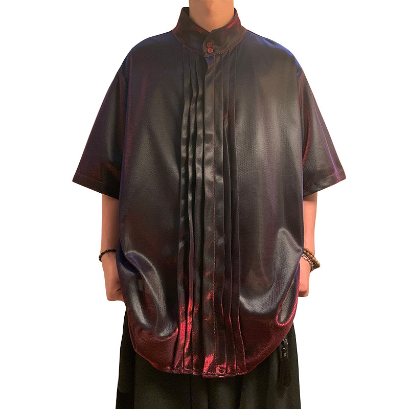 改良新中式H褶皱设计舞台亮闪闪冰丝酒吧演出衬衫CS55-P68控88,男装衬衫,电商A005-1