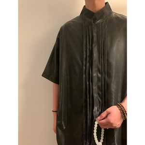 改良新中式N褶皱设计舞台亮闪闪冰丝酒吧演出衬衫CS55-P68控88图片