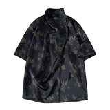 潮酷暗黑F小高领堆堆领印花树叶小众设计冰丝t恤T63-P80控108，男装T恤，电商A005-1