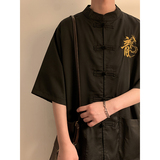 新中式风盘扣冰丝龙字刺绣太极服装坠感A衬衫男A005-JK08-P55，男装衬衫，电商A005-1