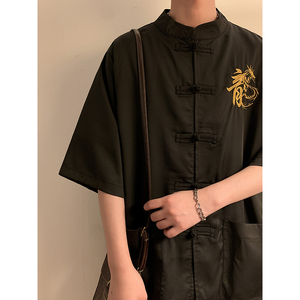 新中式风盘扣冰丝龙字刺绣太极服装坠感D衬衫男A005-JK08-P55