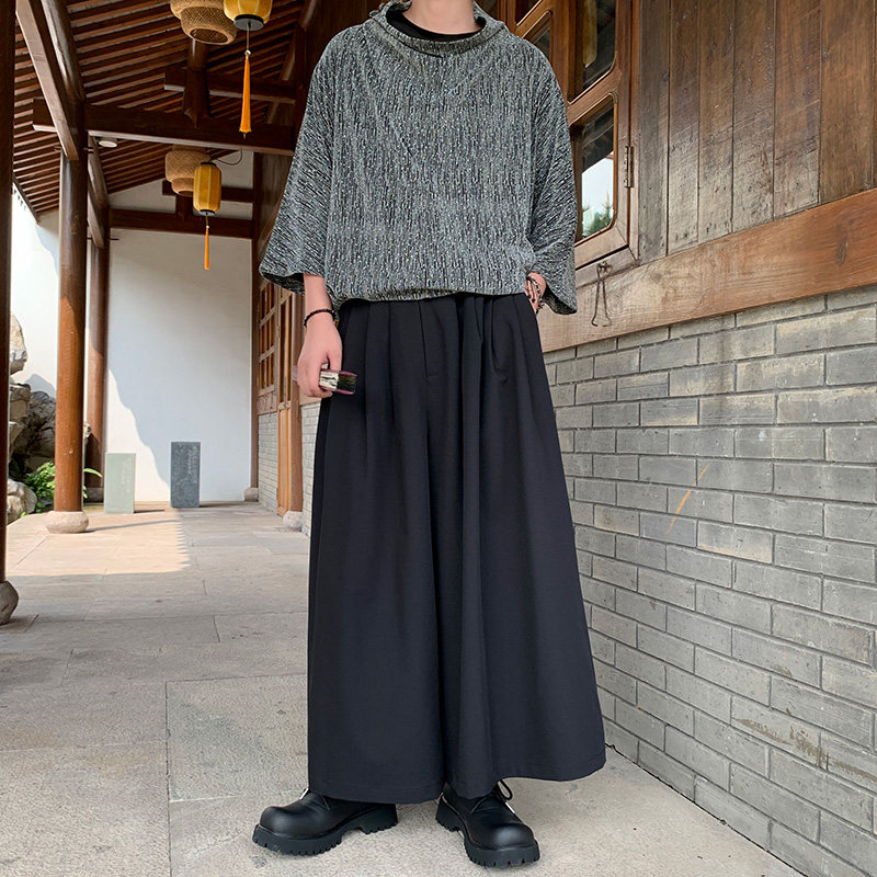 新中式A暗黑亮闪闪高堆领t恤小众设计裙裤男套装TZ93-P133控158,男装T恤,电商A005-1