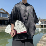 新中式D风小高领拉链领提花小众设计龙纹冰丝t恤T62-P70控98，男装T恤，电商A005-1