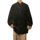 新中式E拼色民族风盘扣金丝绒龙纹衬衫夹克外套男JK26-P75控88，男装民族服装，电商A005-1