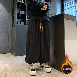 粗竖条纹H加厚加绒保暖摇粒绒灯芯绒灯笼束脚裤男K138-特P78控98