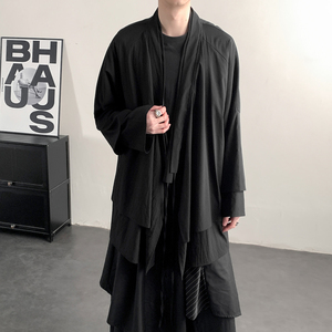 新中式B假两件设计感道袍宽松开衫中长款汉服男披风FY09-P95控118，男装民族服装，电商A005-1