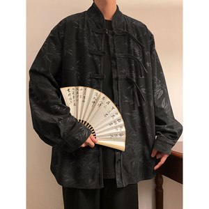 新中式C盘扣小众设计树叶暗花灯芯绒衬衫夹克外套男CS15-P68控88图片