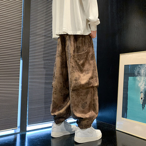 潮机能工装B暗花灯芯绒大口袋阔腿裤束脚长裤K131-P65控88图片