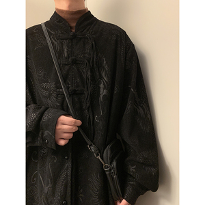 风新中式G盘扣龙纹暗花灯芯绒衬衫夹克外套男CS66-P68控88图片
