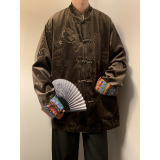 新中式E拼色民族风盘扣金丝绒龙纹衬衫夹克外套男JK26-P75控88，男装民族服装，电商A005-1
