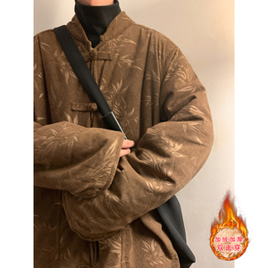 新中式H树叶灯芯绒羊羔毛加绒加厚双面穿棉服夹克JK15-P135控158图片