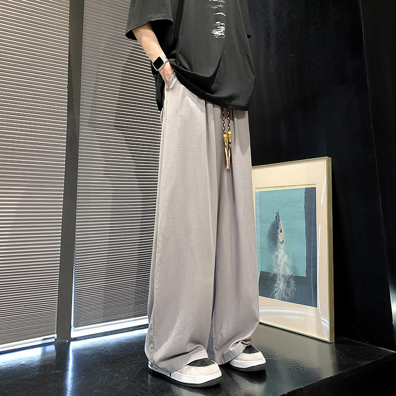新中式E亚麻长裤男阔腿直筒裤高腰冰丝裤棉麻休闲裤K180-P65控78,男装休闲裤,电商A005-1