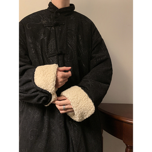 新中式A斜领盘扣龙纹暗花灯芯绒羊羔毛夹克棉衣服JK19-P135控158