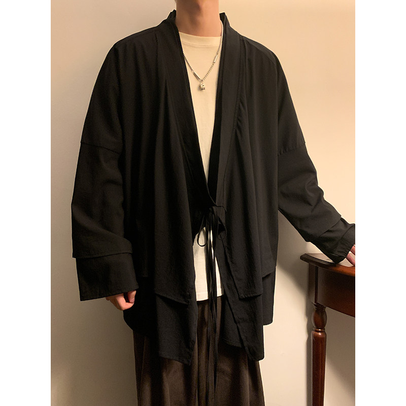 新中式假两件设计感道袍宽松开衫中长款汉服男披风FY09-P95控118，男装民族服装，电商A005-1