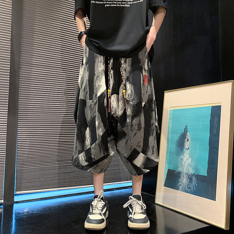 新中式A风水墨渐变灯笼小众设计刺绣七分裤男DK175-P55控78图片