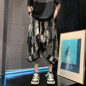新中式A风水墨渐变灯笼小众设计刺绣七分裤男DK175-P55控78图片