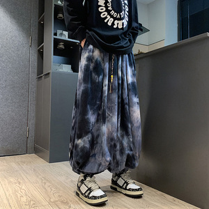 新中式C水墨扎染灯芯绒小众阔腿束脚哈伦裤K133-P78控98图片
