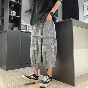 风F冰丝垂感折褶小众设计七分裤短裤阔腿裤男DK230-P58控78