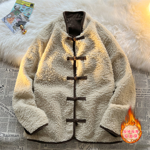 新中式W树叶灯芯绒羊羔毛加绒加厚双面穿棉服夹克JK15-P135控158图片
