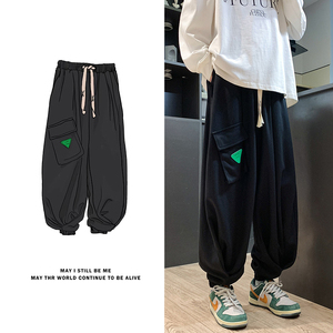 美式高街大口袋AC小众设计华夫格工装裤篮球运动裤男K87-P68控88图片