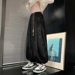 风E龙纹暗纹新中式保暖灯芯绒阔腿束脚裤男K197-P68控88图片
