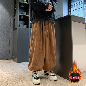 粗竖条纹E加厚加绒保暖摇粒绒灯芯绒灯笼束脚裤男K138-特P78控98