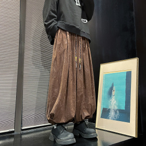风E龙纹暗纹新中式保暖灯芯绒阔腿束脚裤男K197-P68控88,灰蓝风衣搭配什么裤图片