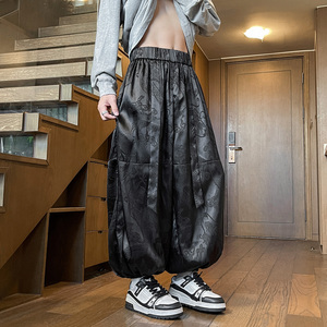 风暗纹龙纹冰丝腰带九分裤男大桶裤宽松萝卜裤K253-P68控88，男装休闲裤，电商A005-1