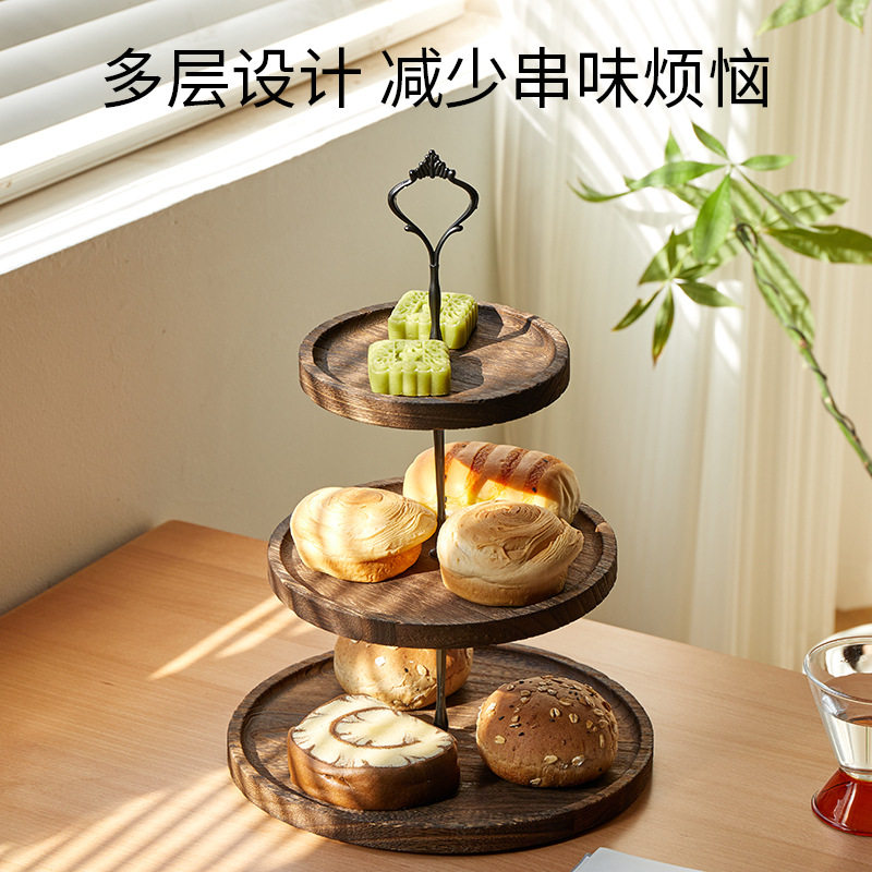 创意家用桌面实木甜品台摆件展示架客厅水果盘多层点心架蛋糕托盘