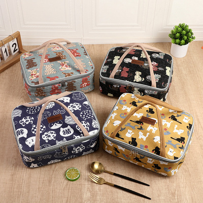 手提饭盒袋便当包日式帆布铝箔加厚餐盘包保温包学生手拎包午餐