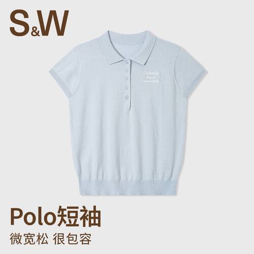 SW速惟短袖春夏POLO针织衫女微宽松撞盆刺绣亲肤百搭短袖透气显瘦