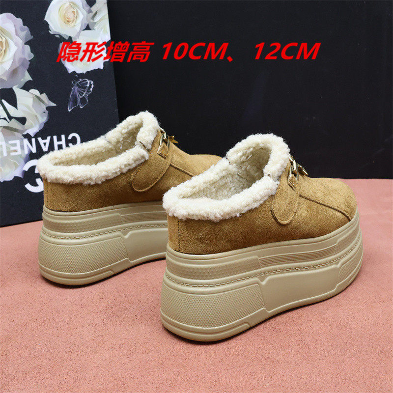 加绒保暖包头半拖鞋女内增高10cm一脚蹬懒人棉拖鞋厚底小个子12cm