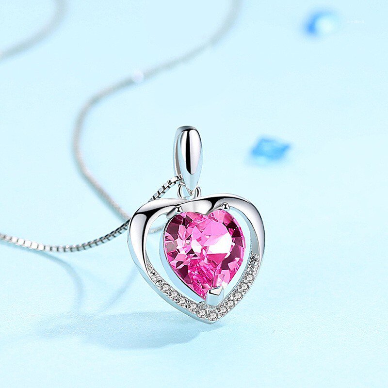 S纯银项链天猫爆款厂家直销施华蓝水晶心形锁骨链吊坠代发批发*