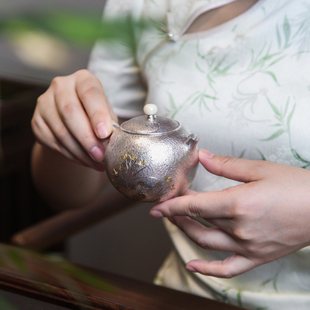 一勝齋純手工銀壺茶道泡茶壺急須純銀S999燒水壺西施急須感遇