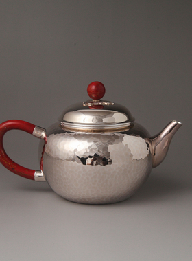 一胜斋纯手工银壶茶道泡茶壶急须纯银S999宝珠形泡茶壶大漆金紫色