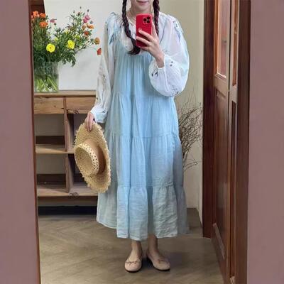 日系苎麻系带蛋糕吊带裙轻柔风白色吊带女春秋穿搭绝美打底连衣裙