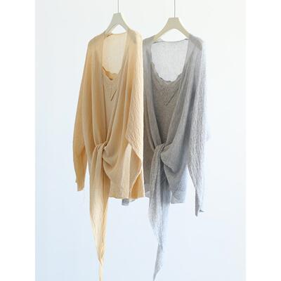 春夏慵懒风长袖针织衫外套薄款开衫上衣系腰带空调衫防晒衣纯色女