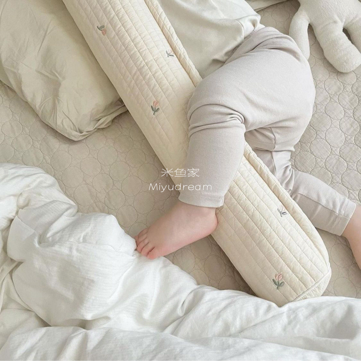 韩国Dottodot限量有机棉宝宝圆柱安抚抱枕抗螨新生婴儿长条床围栏