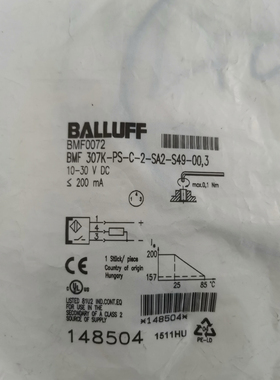 BALUFF开关BMF0072，BMF 307K-PS-C-2-SA2-S49-00,3