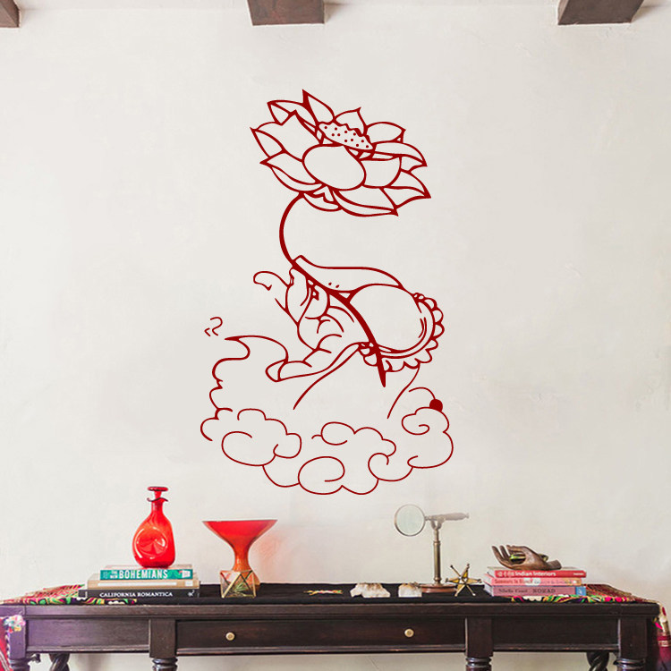 中式祥云佛手莲花墙贴禅意镂空贴画客厅书房茶馆墙面防水装饰贴纸