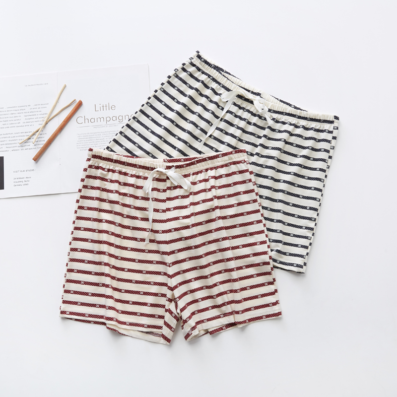 清仓条纹女士短裤中腰松紧阔腿