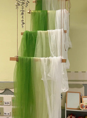 新中式环创清新背景布料幼儿园春夏国风区角隔断装饰材料书法纱幔