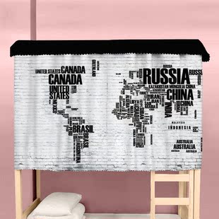 床帘时区图世界地图地名海陆插画学生宿舍寝室上下铺遮光防尘蚊帐