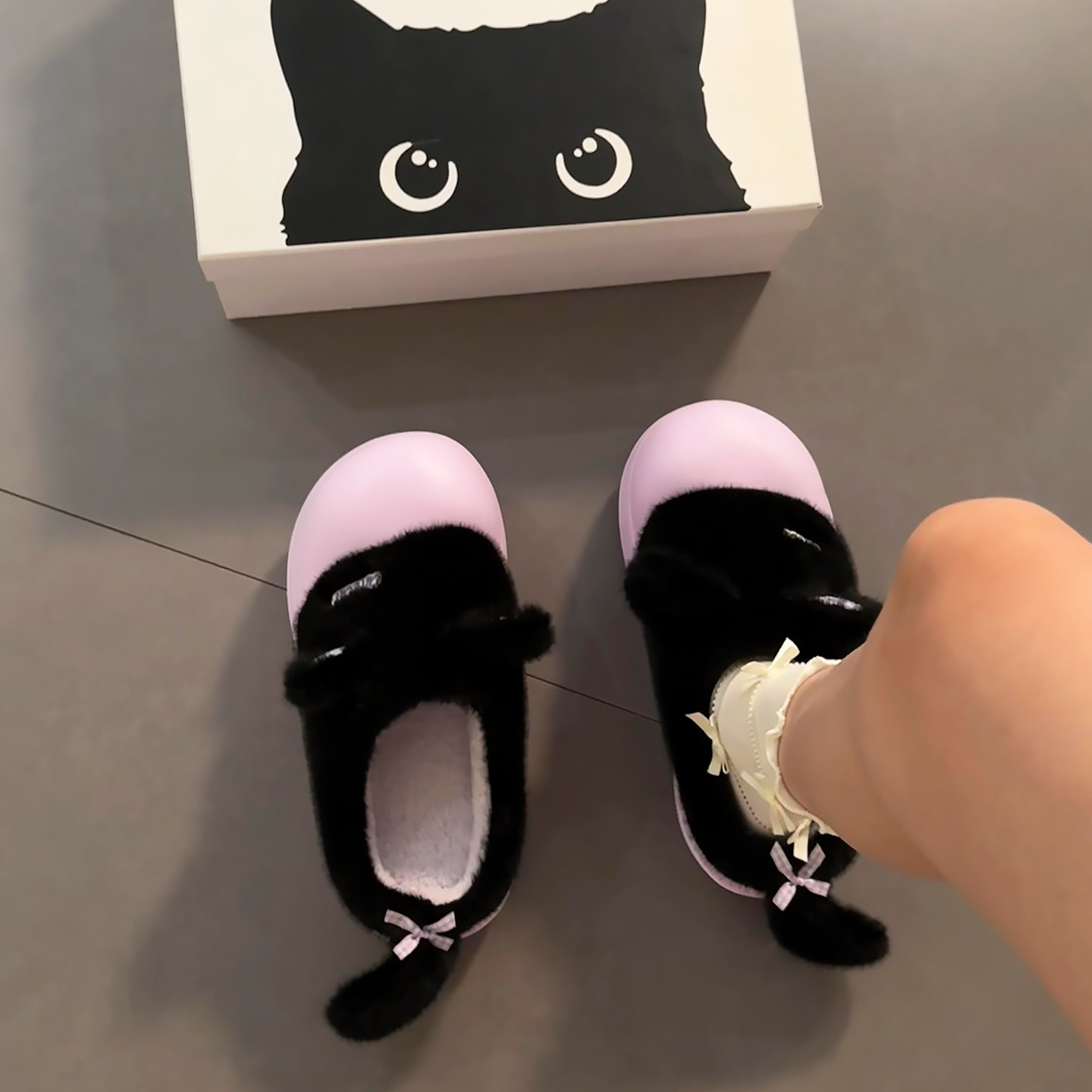 软萌猫咪毛毛棉拖鞋女冬厚底学生可爱包头防水防滑月子鞋厚底鞋