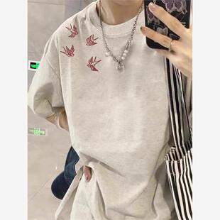 t恤女印花图案文艺小众设计感ins美式 纯棉短袖 复古oversize上衣潮