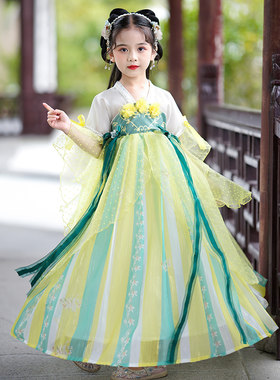 曹县汉服女童2024古装襦裙儿童纱衣短袖中小童超仙小女孩连衣裙新