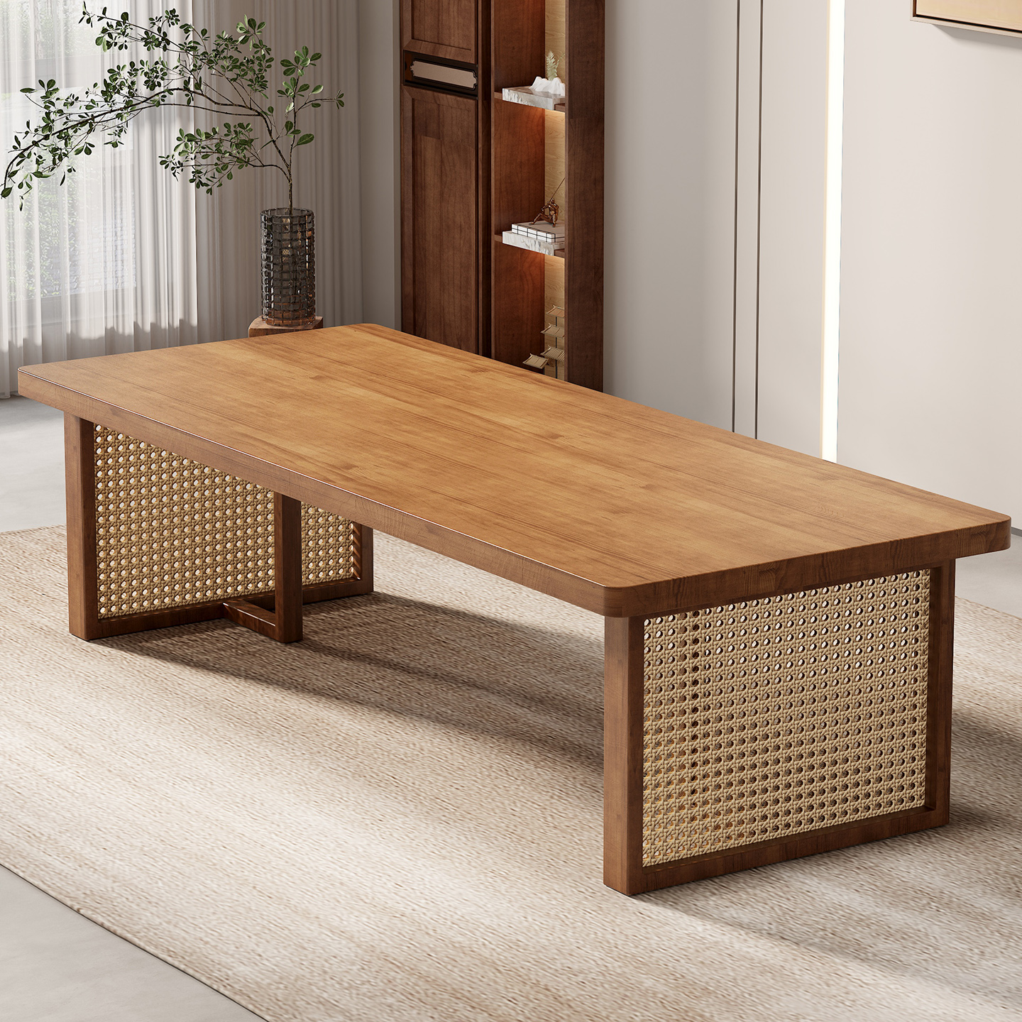 新中式阳台藤编茶桌椅组合