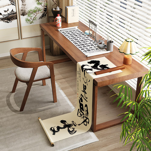 实木书法桌学生学习桌家用双人桌国学书桌莫比恩靠墙写字专用桌子